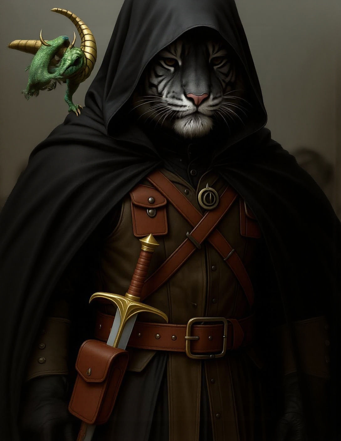 Tabaxi Thief with Tiger Features and Companion Dragon