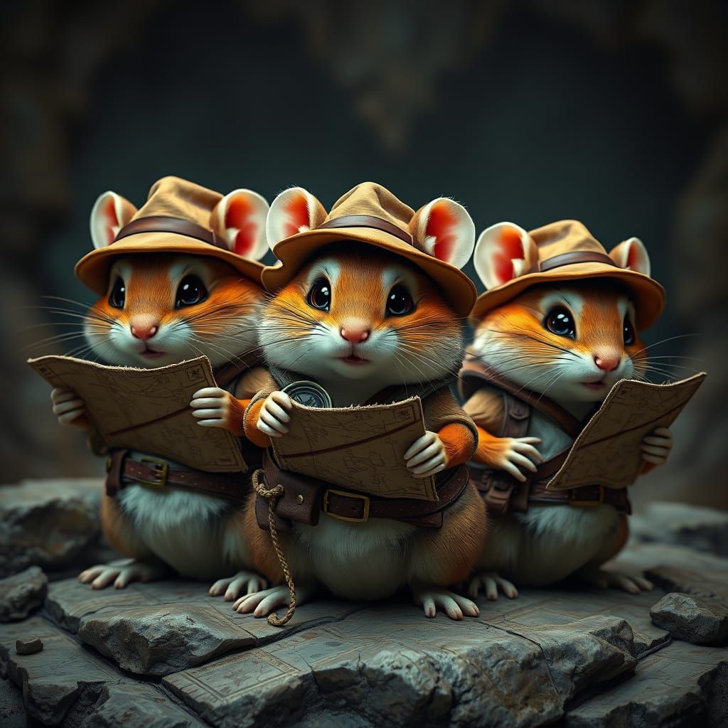 Adventurous Explorer Gerbils in Detailed Digital Painting