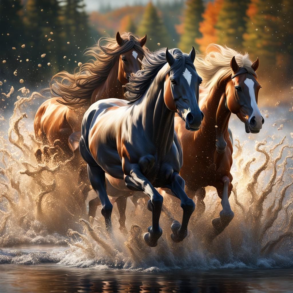 Horses Running: Realistic Splash Art in 8K