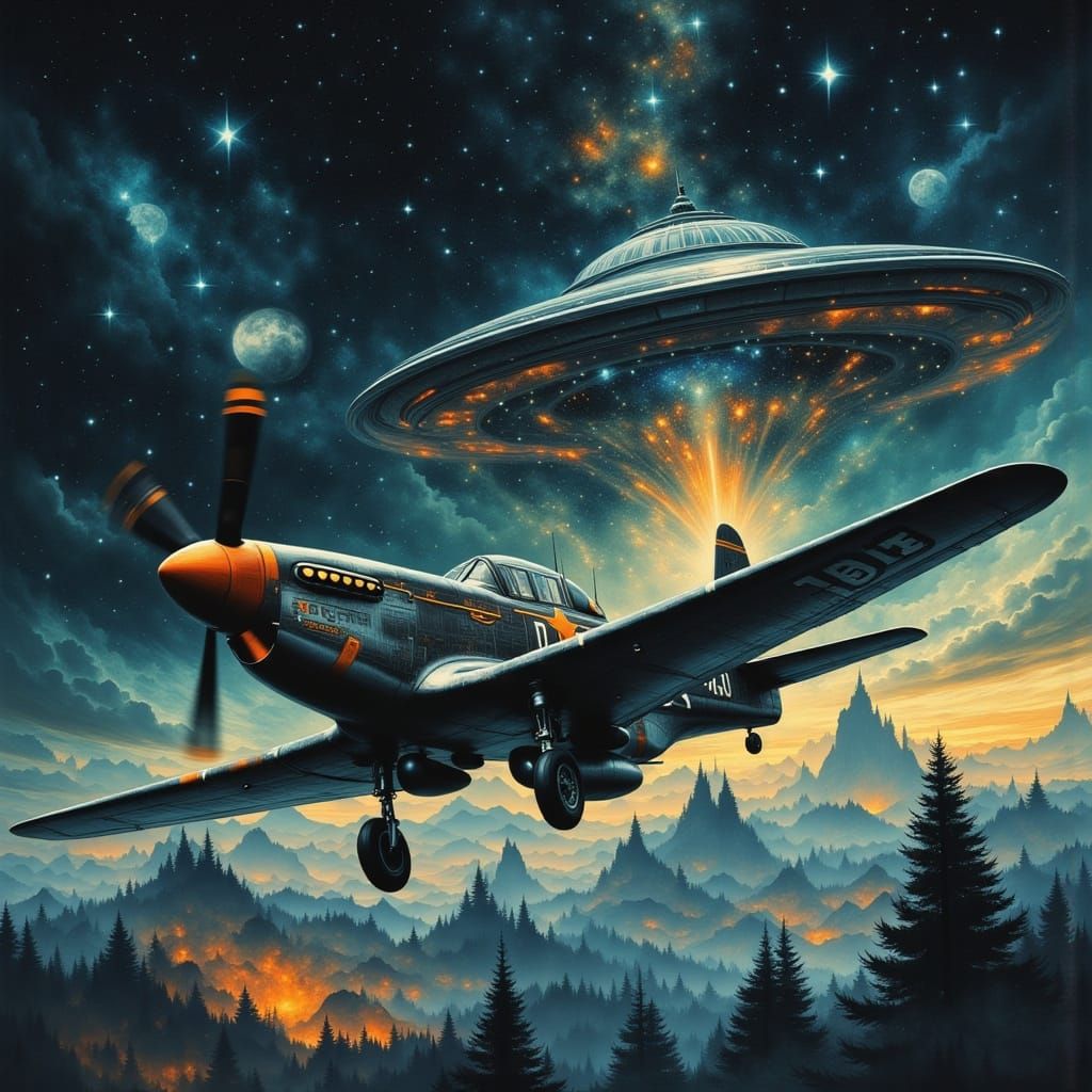 P51 Mustang Dogfight with Flying Saucer
