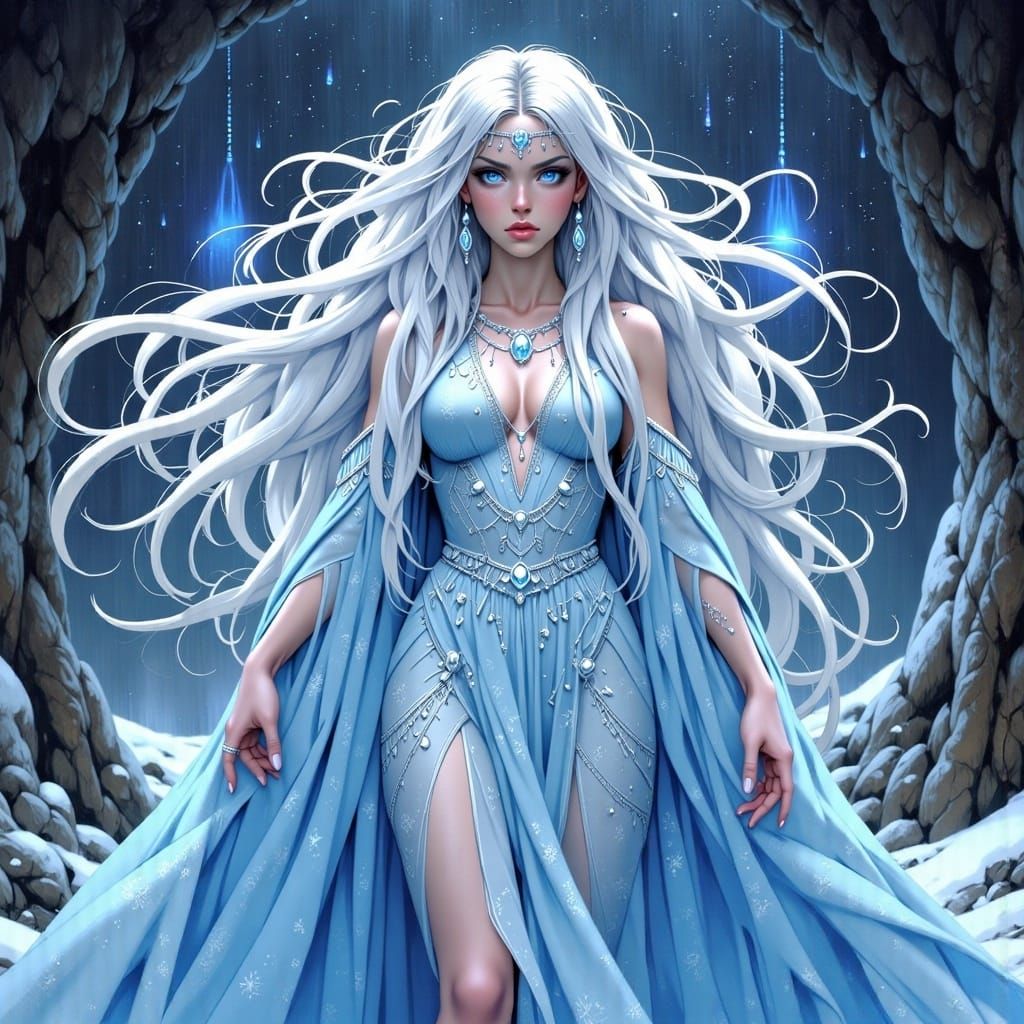 Icy Sorceress Summons a Blizzard: Anime Style Digital Art