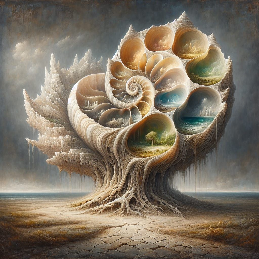 Surreal Seashell with Worlds Inside, Painterly Masterpiece