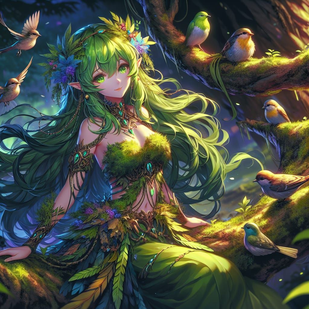 Anime Druid Girl in Fantasy Matte Painting