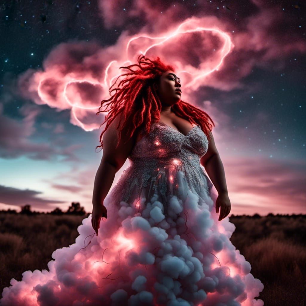 Goddess in Glass Dress with Red Locs