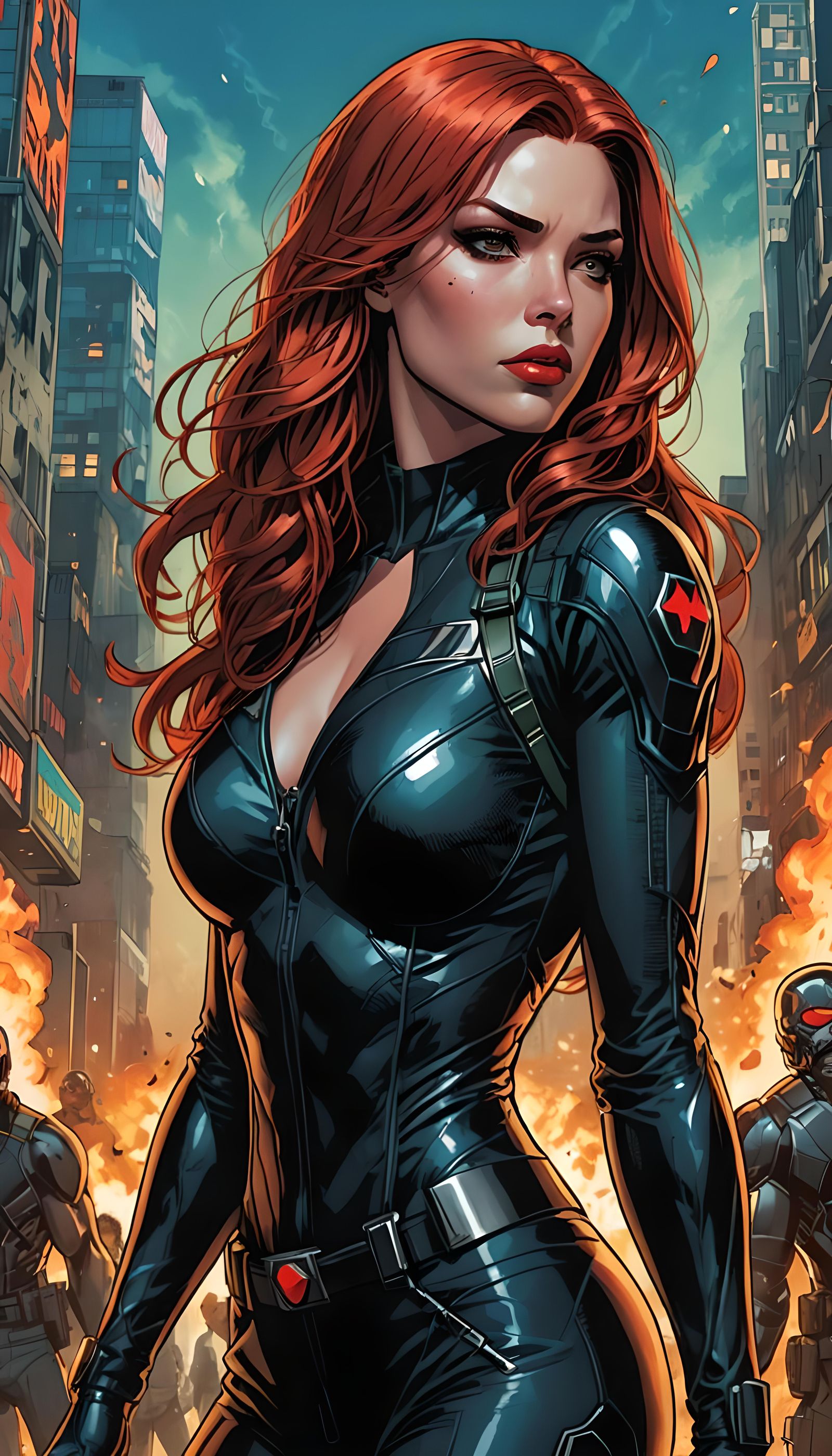 Black Widow in Comic Book Art Style