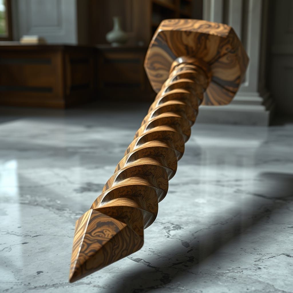 Hyperrealistic Burl Wood Screw on Marble Floor