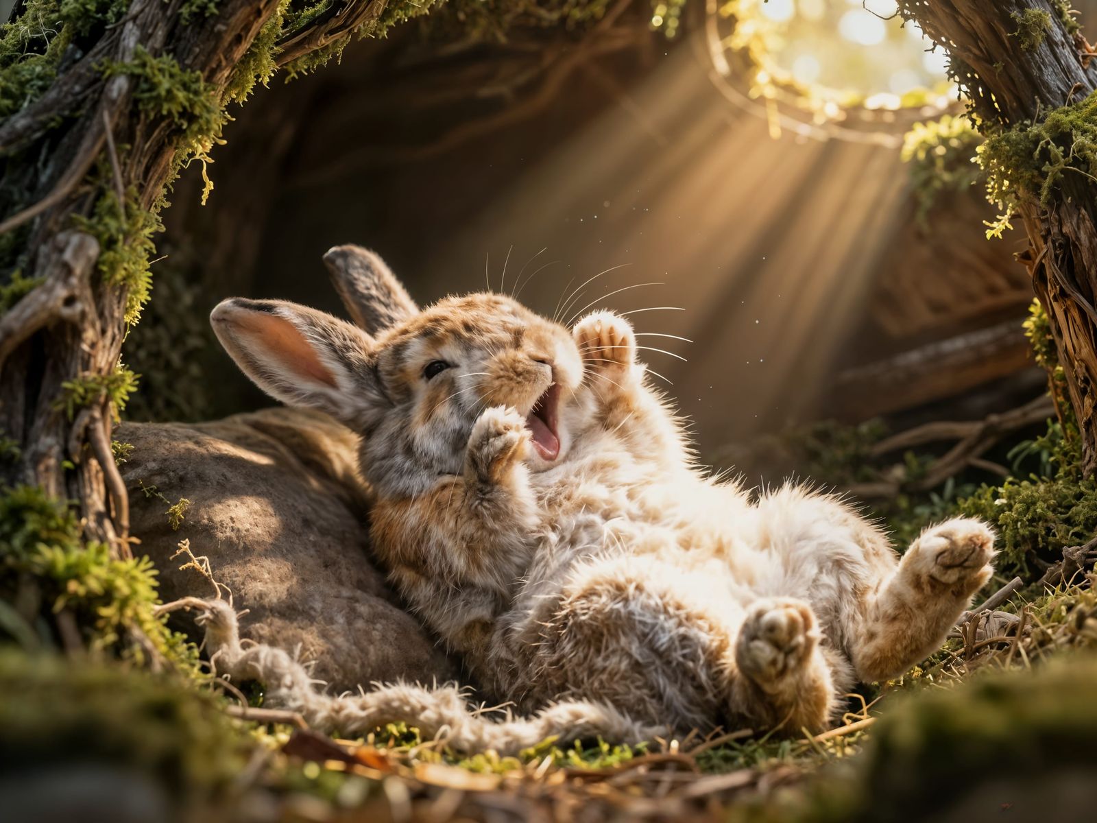 Adorable Bunny Wakes Up in Sunlit Den