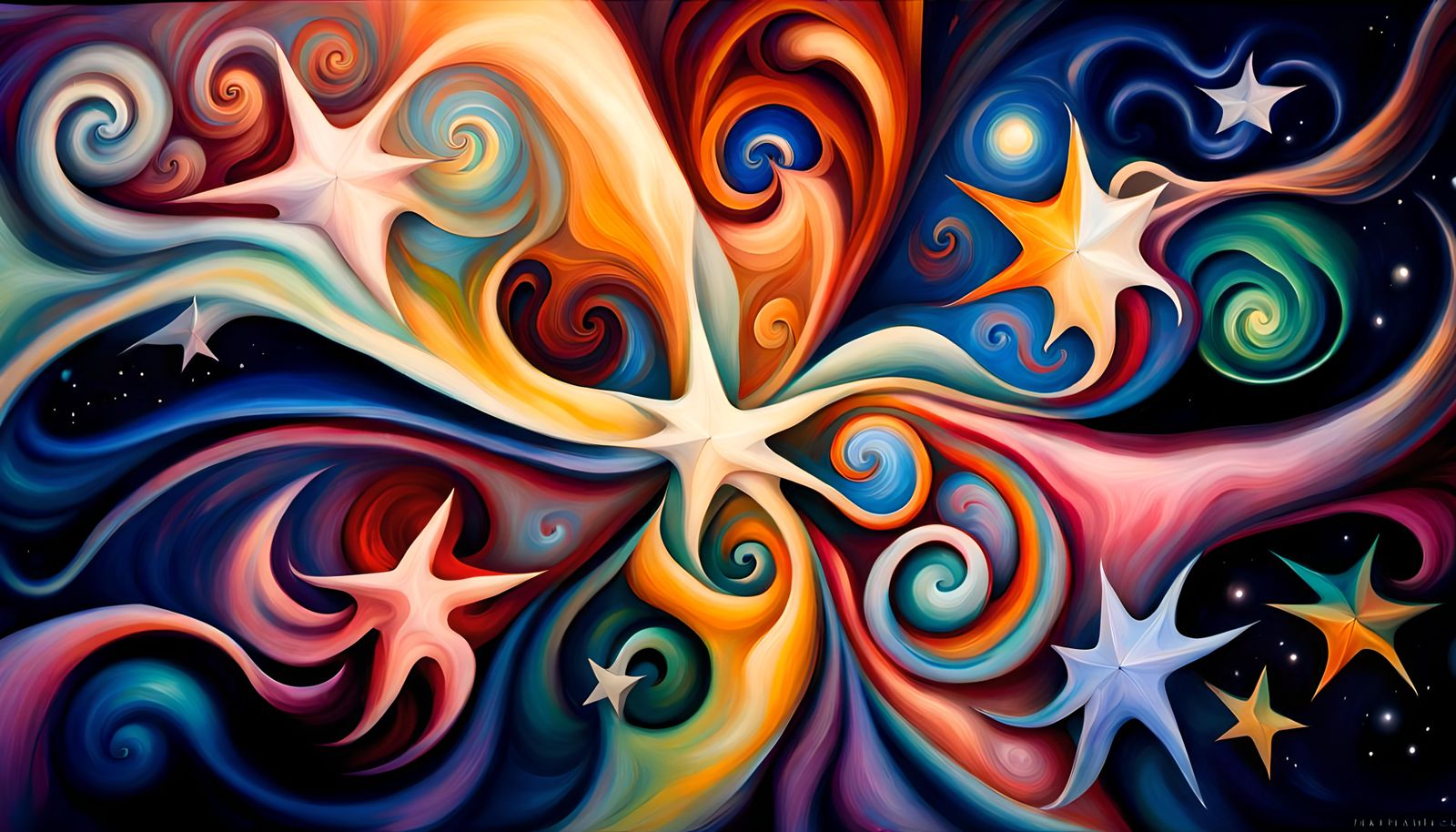 Swirling Star Cluster in Iridescent Impasto Painting