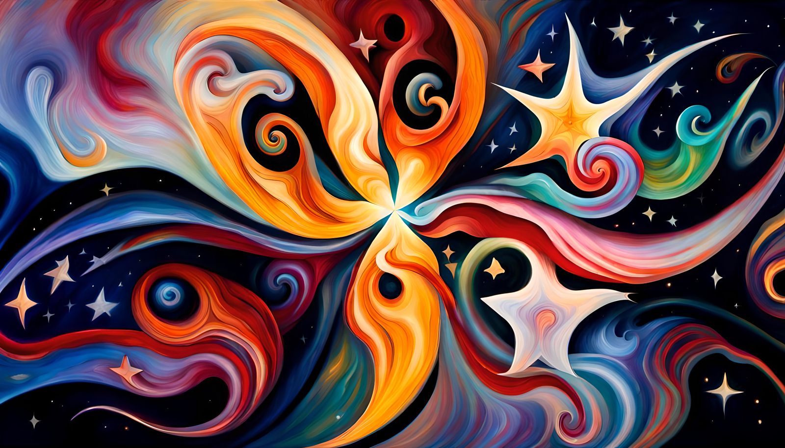 Iridescent Stars Dance in Cosmic Ballet: Impasto Oil