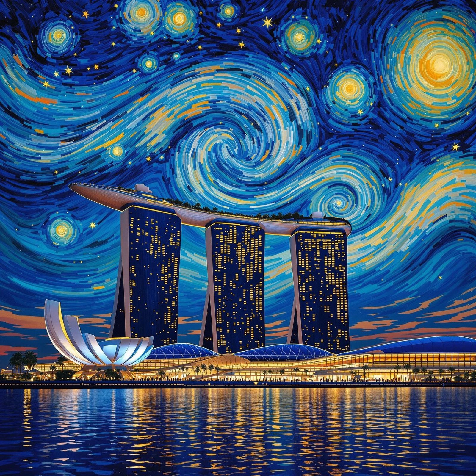 Marina Bay Sands with Starry Night Background