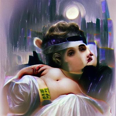 Cyberpunk Princess Under Full Moon in Film Noir Style