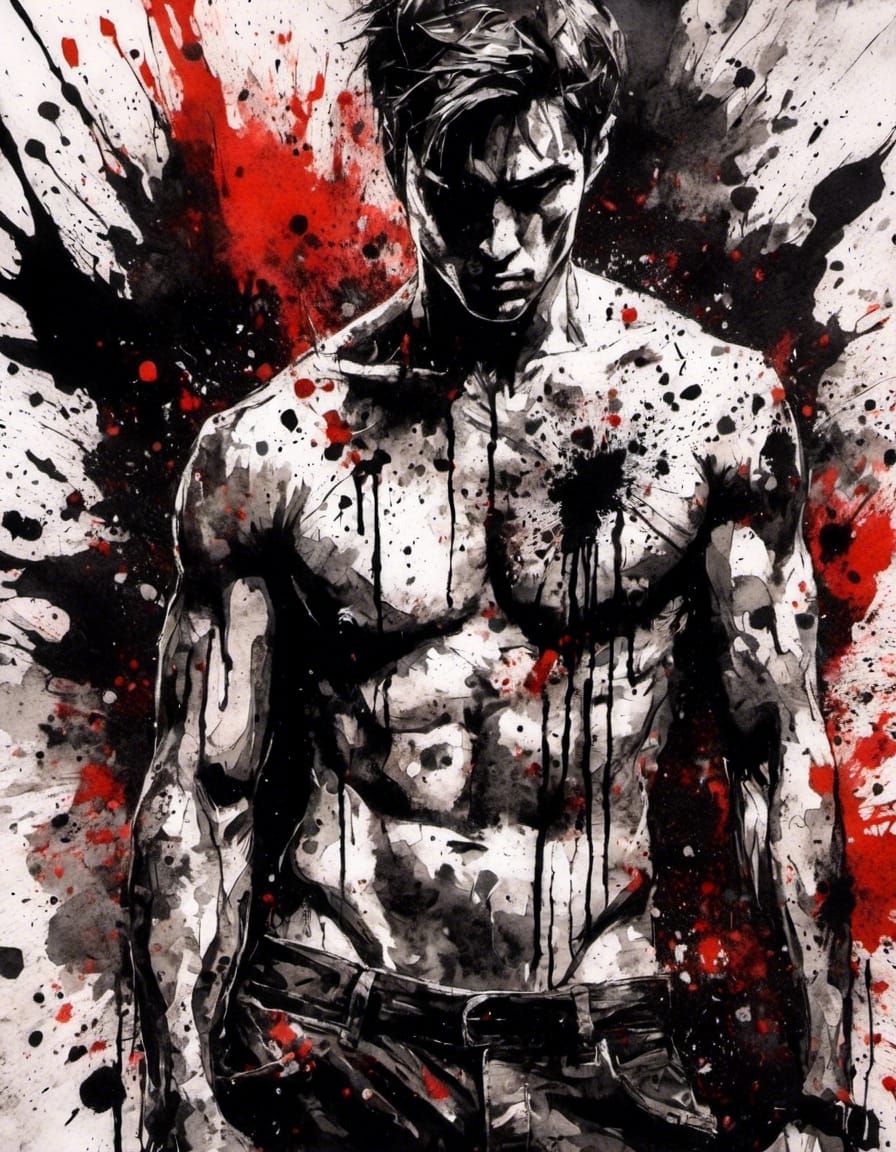 Handsome Anime Lead in Ink Splatter Art