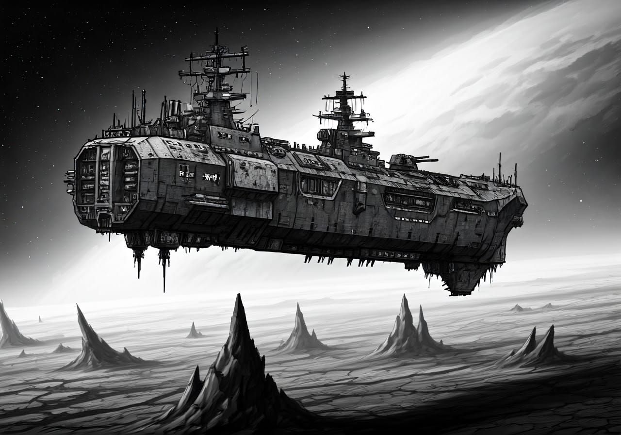 Warhammer 40k Ship in Grayscale Sketch Style