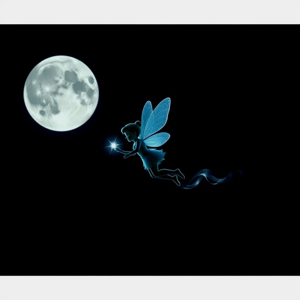 Tinkerbell in Flight Before the Moon