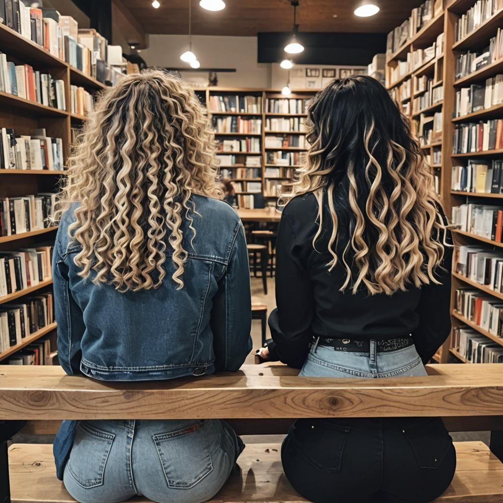 Lesbian Couple Holding Hands in Cozy Bookstore