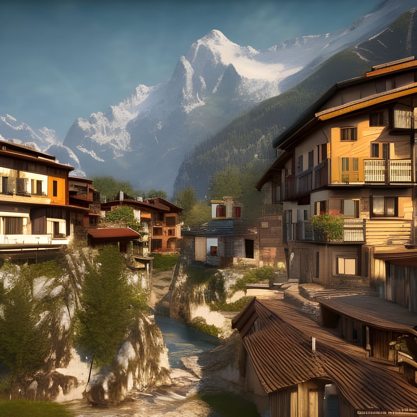 Pyrenees Mountain Town: Hyperdetailed Fantasy Illustration