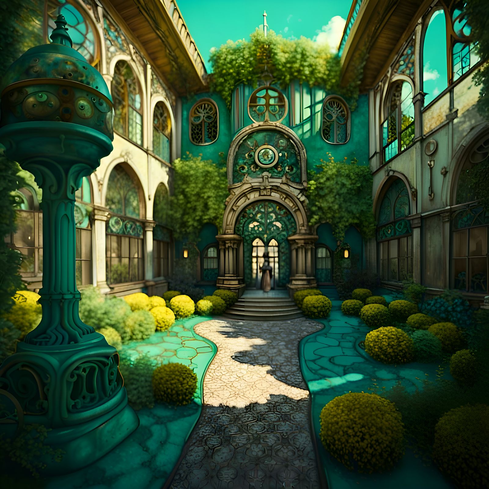 Baroque Garden Courtyard in Art Nouveau Style