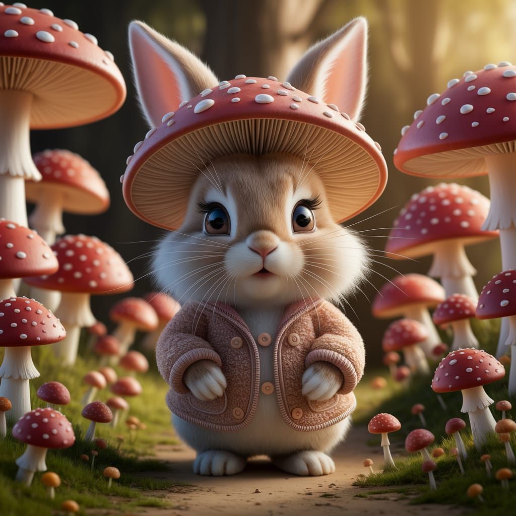 Whimsical Mushroom Wonderland in Soft Pastels