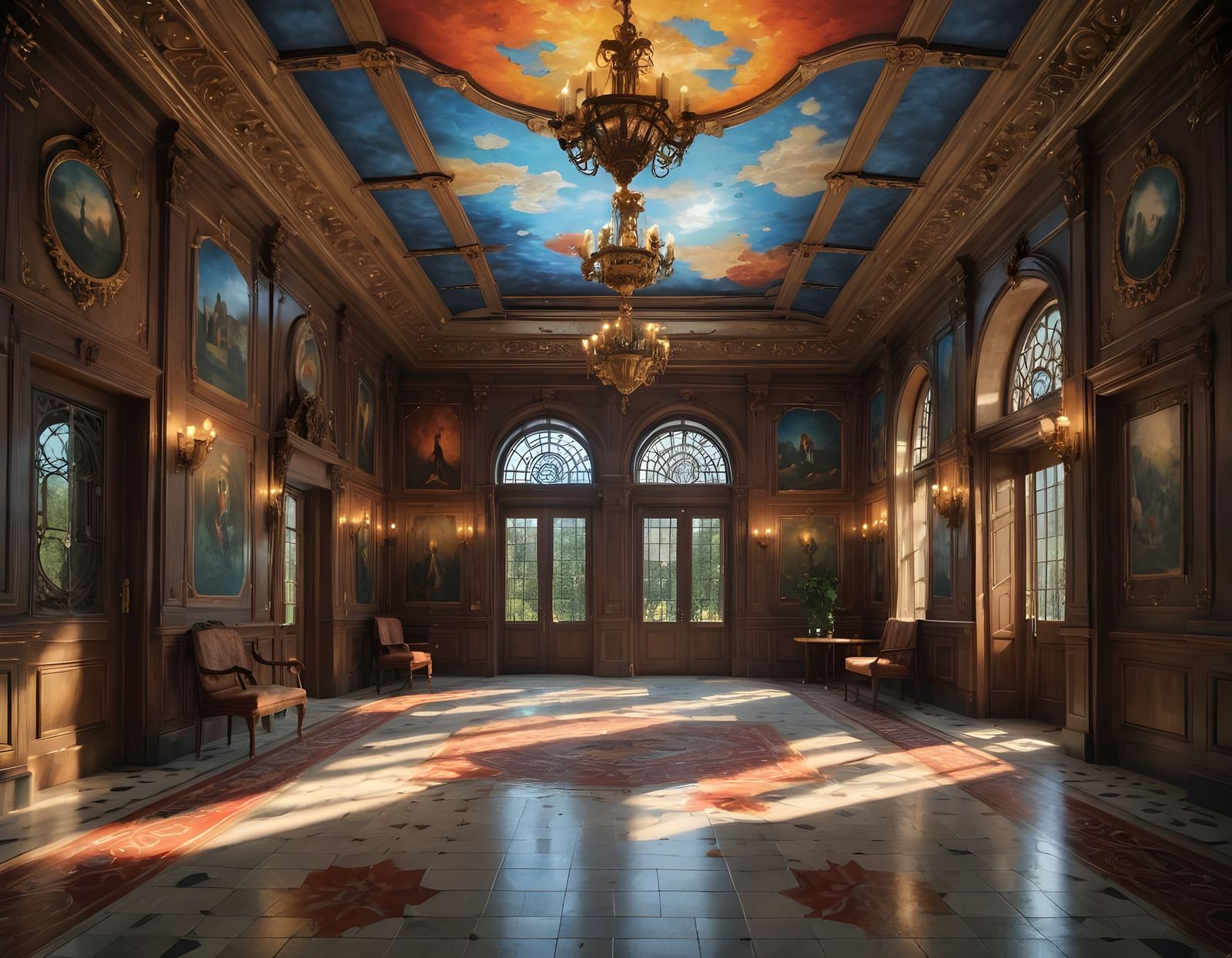 Ultra-Realistic Mansion Hall with Magical Lighting