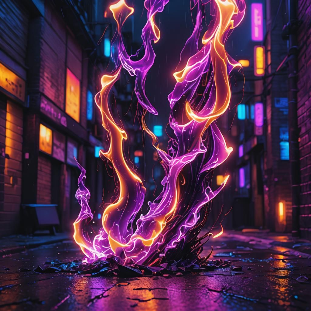 Futuristic Purple Flame in Synthwave Neon Style