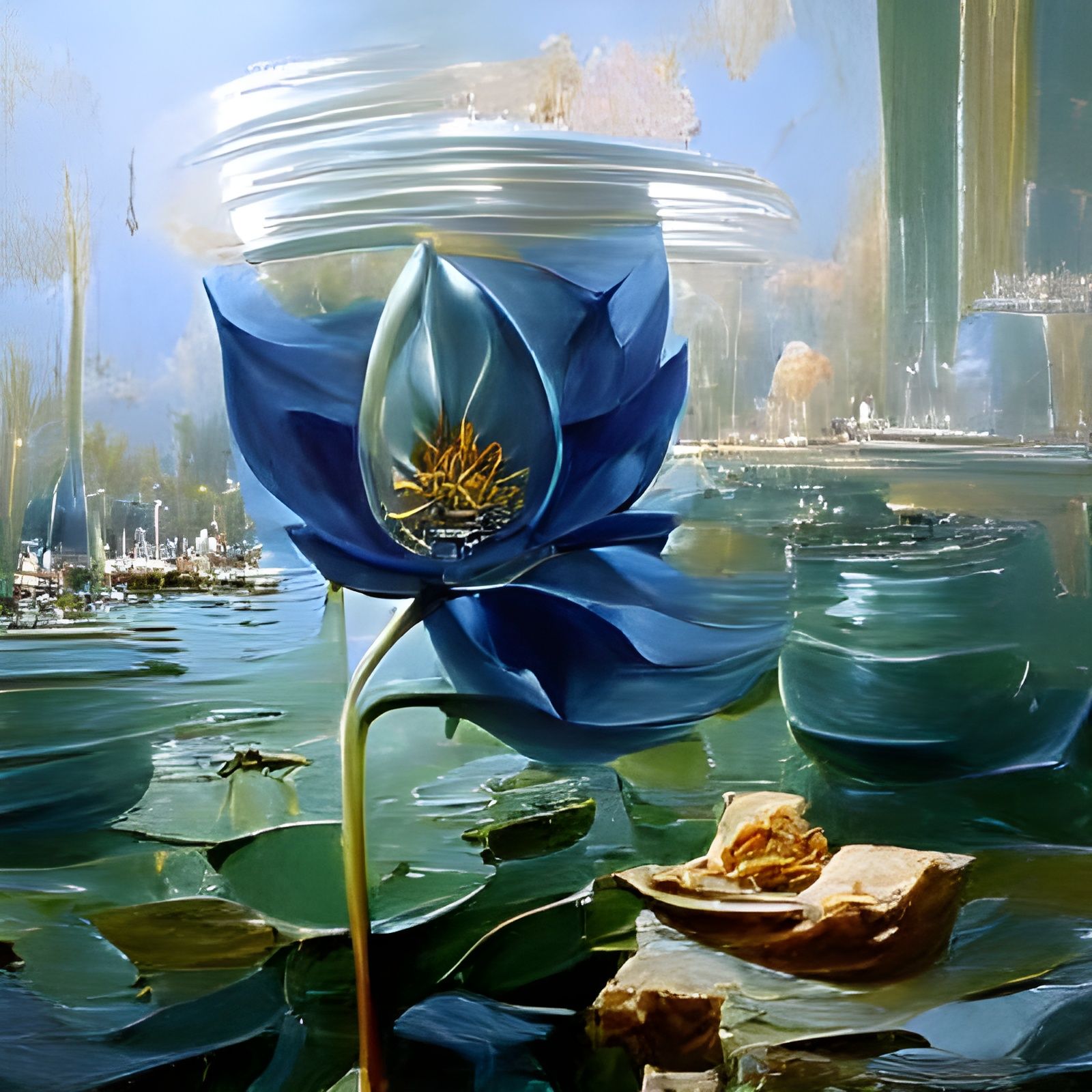 Blue Lotus: Oil Painting Botanical Art