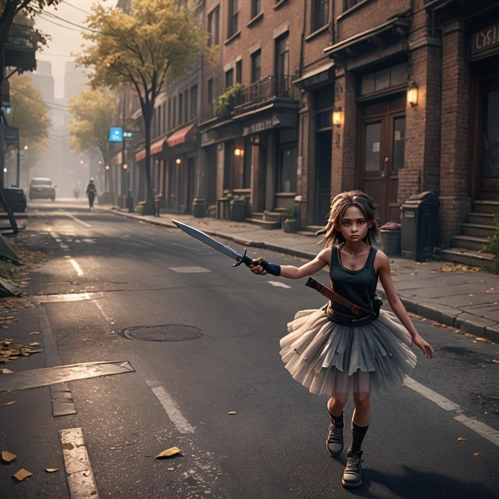 Scared Girl with Knife in Tutu: 3D Game Art