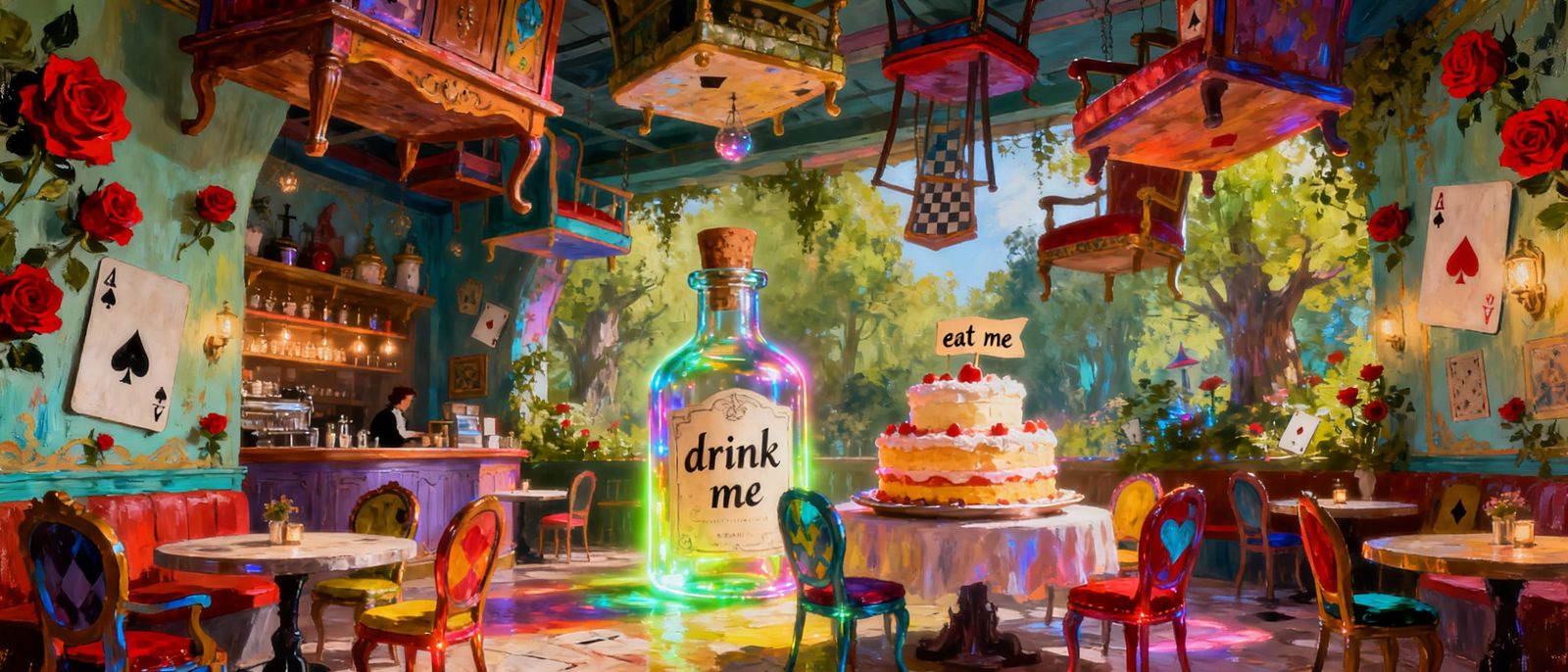 Magical Wonderland Cafe with Funky Furniture and Dreamlike E...