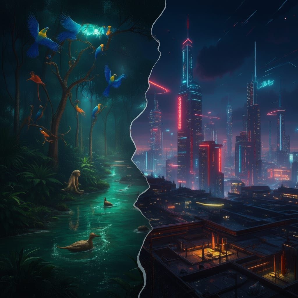 Futuristic Cityscape with Cyberpunk Aesthetic