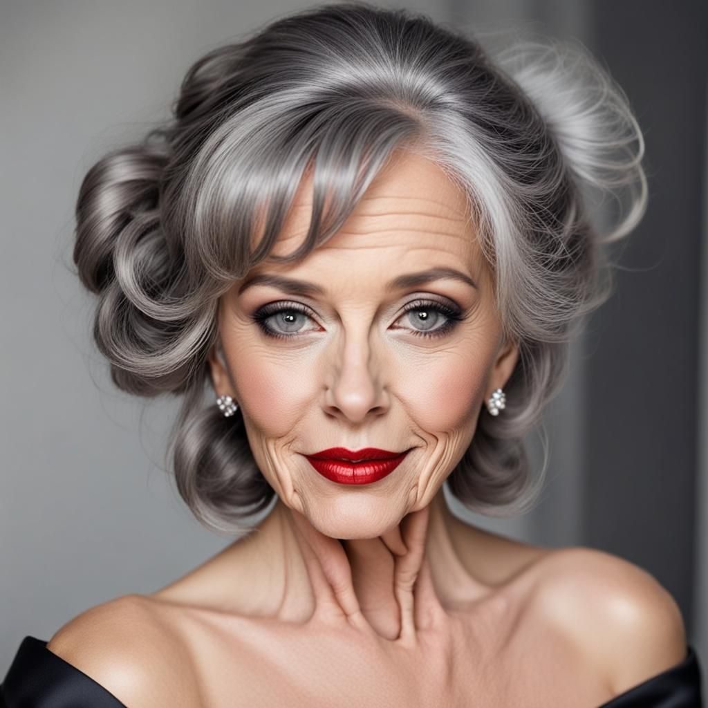 Elegant Woman with Grey Hair and Smoky Eyes