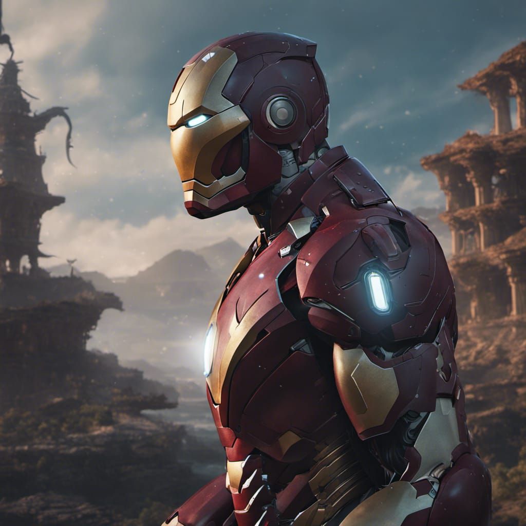 Detailed Iron Man Matte Painting in Deep Color