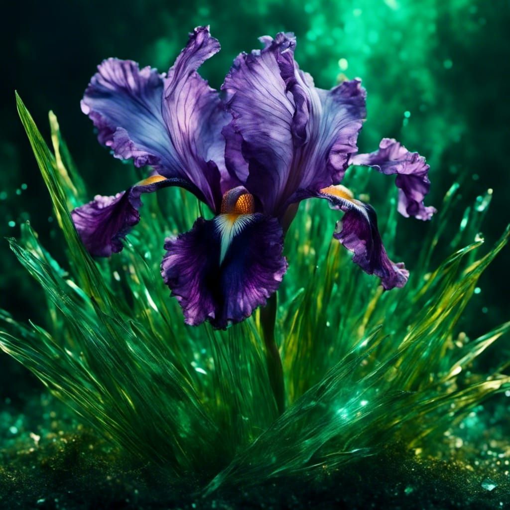Crystal Iris Shimmers in Emerald Grass
