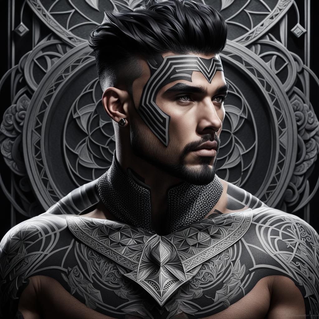 Geometric Grayscale Tattoo of a Heyoka Empath