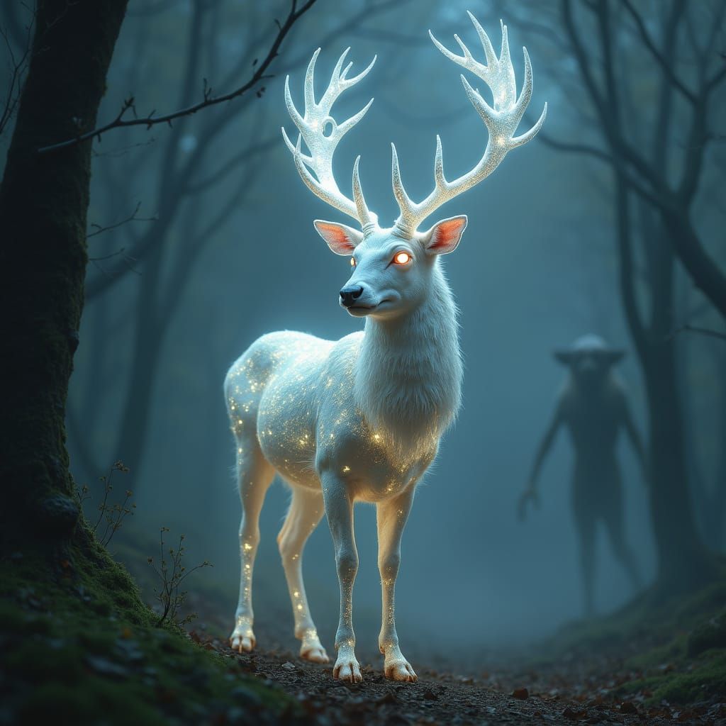 Enchanted Forest: Glowing Magical Deer with Ethereal Antlers