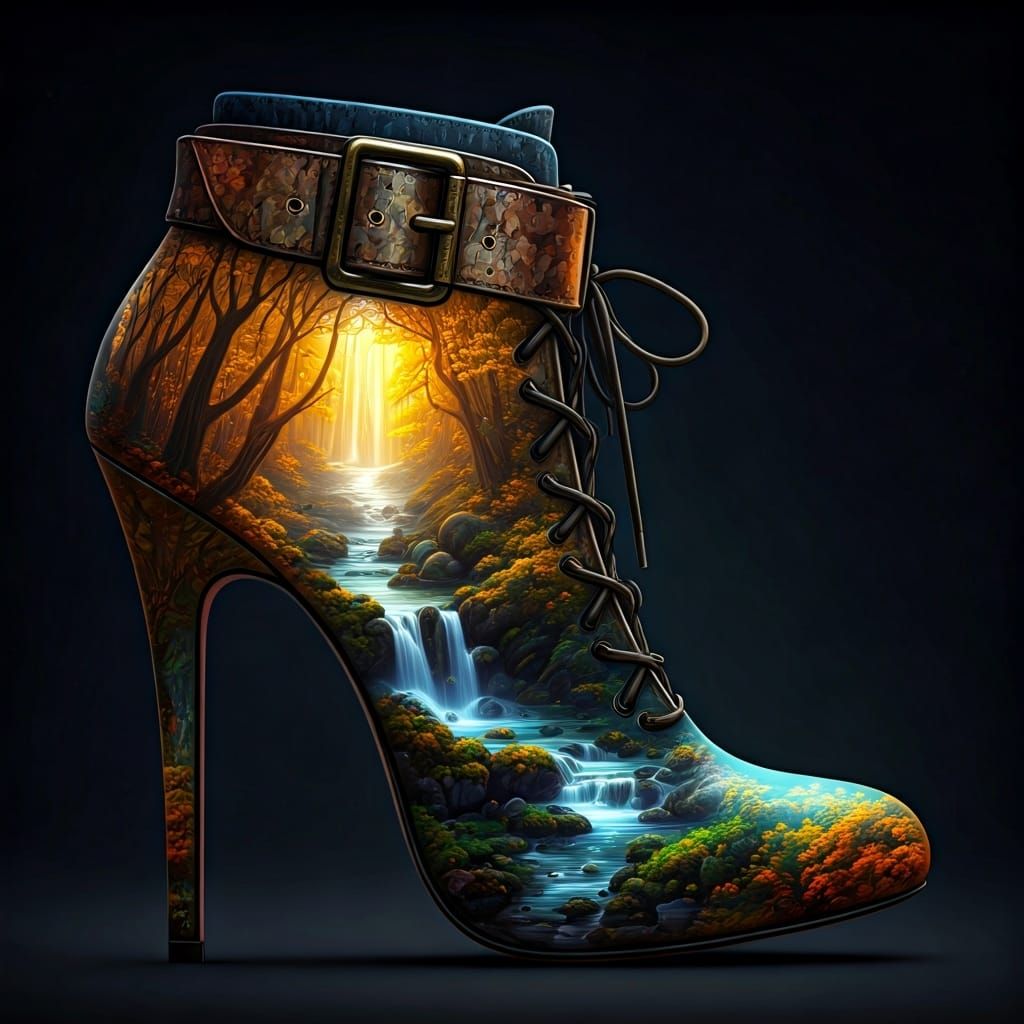 High Heel Portal to Autumn Forest, in Digital Art Style