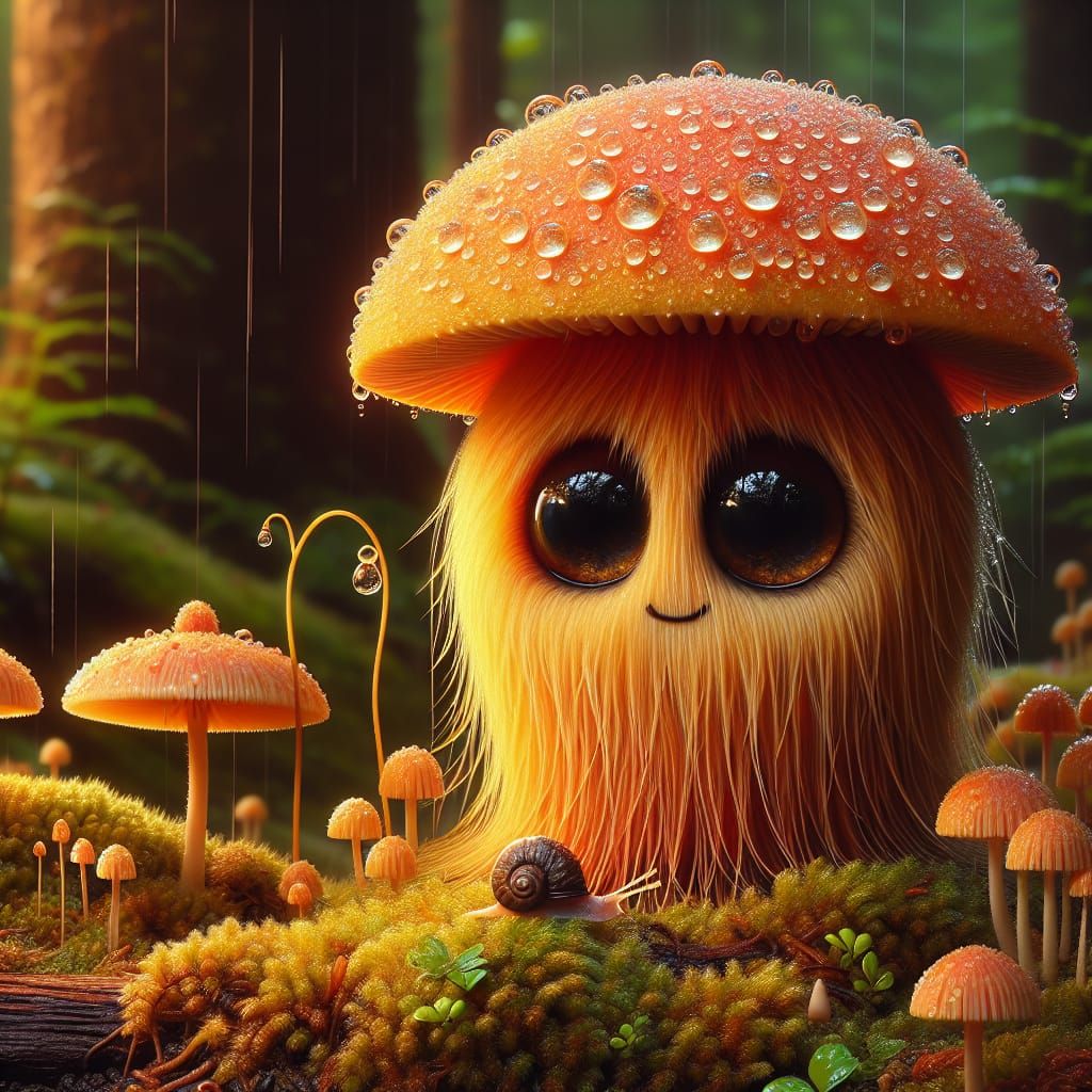 Compose a digital painting of a whimsical creature with an o...