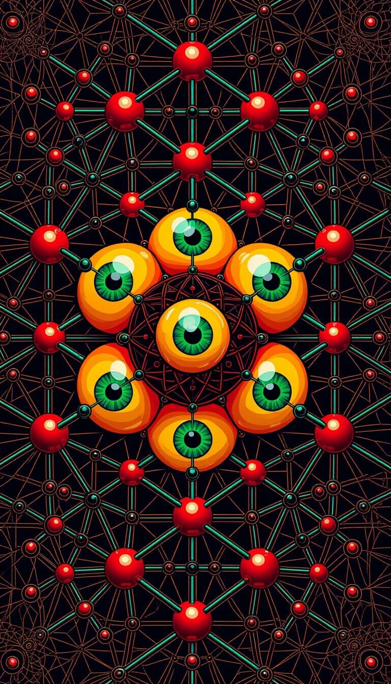 Psychedelic Dopamine Molecule with Psychic Devil Eyes