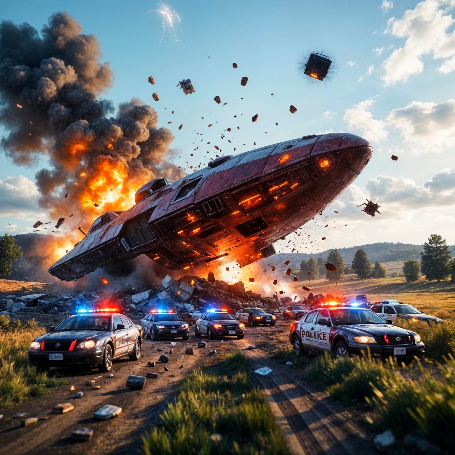 Crashed Alien Spaceship in Village: High-Speed Chase