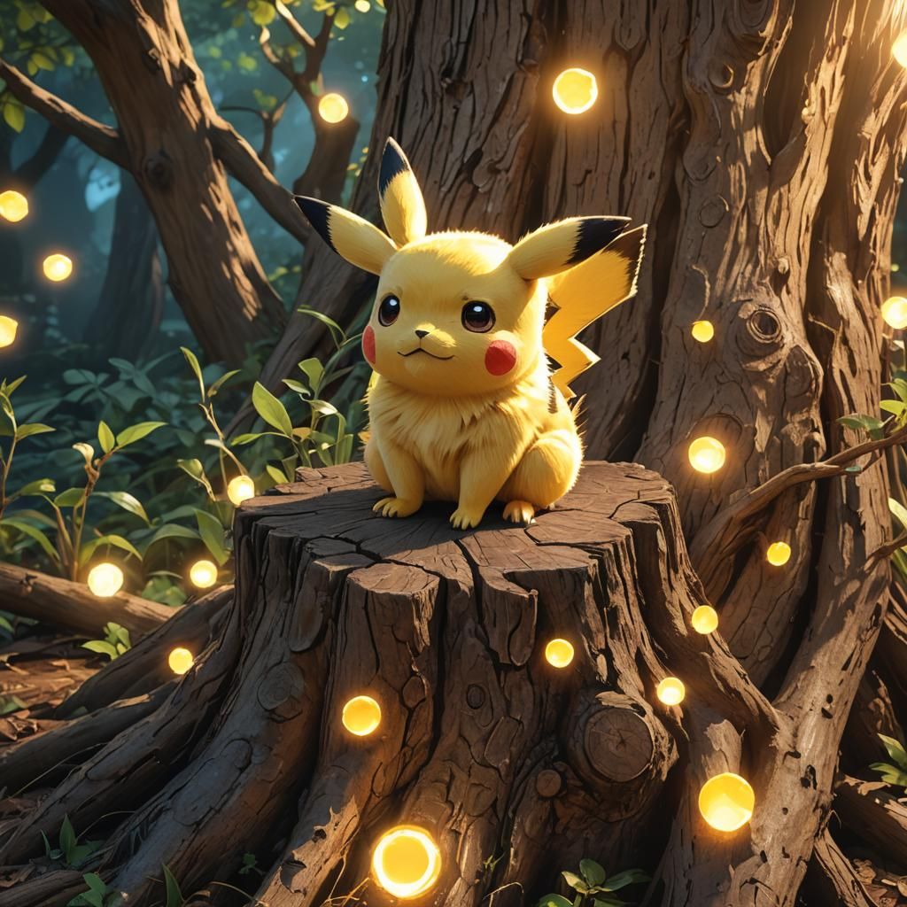 Hyper-Realistic 3D Anime Pikachu Gazing at Light