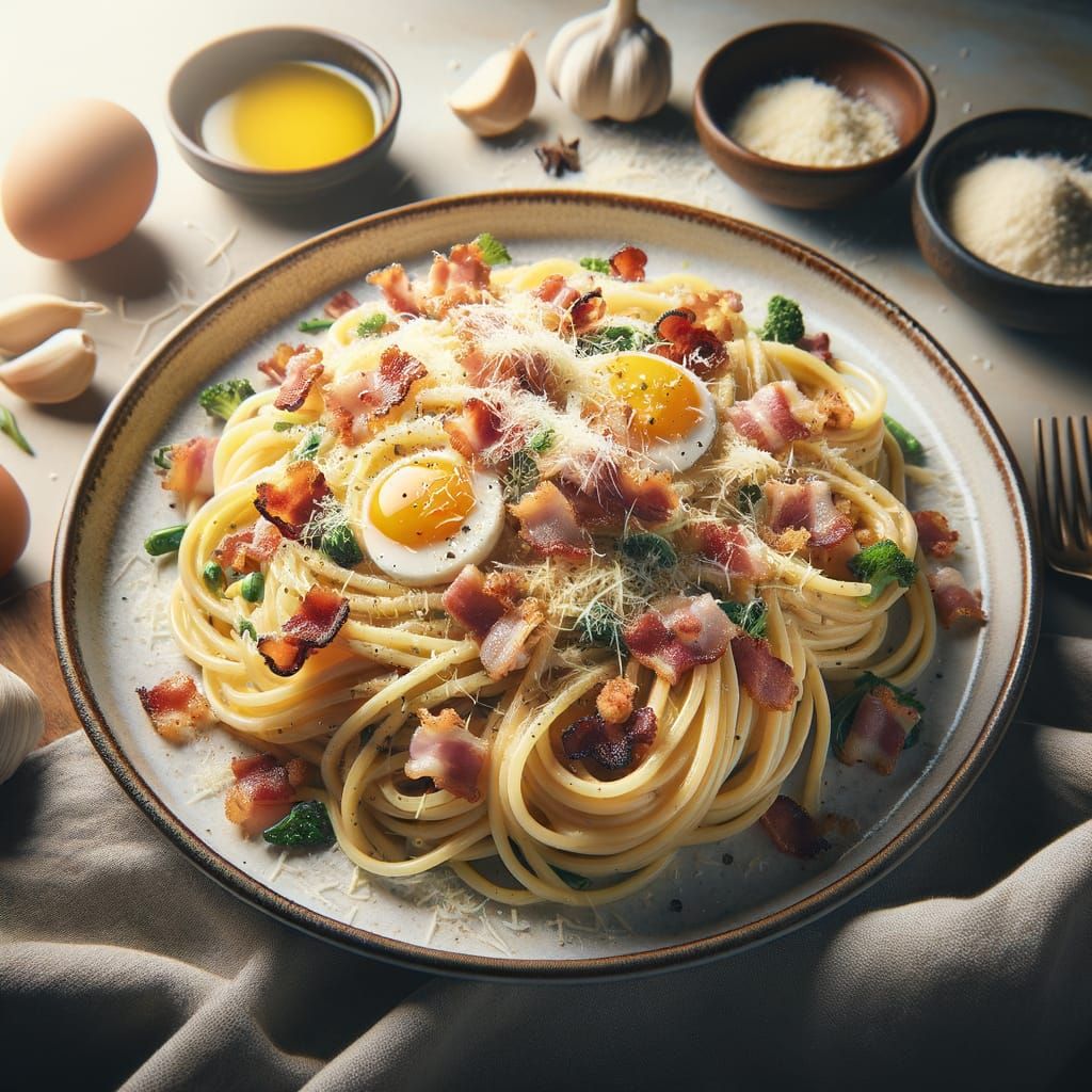 Decadent Spaghetti Carbonara in a 5-Star Restaurant Setting