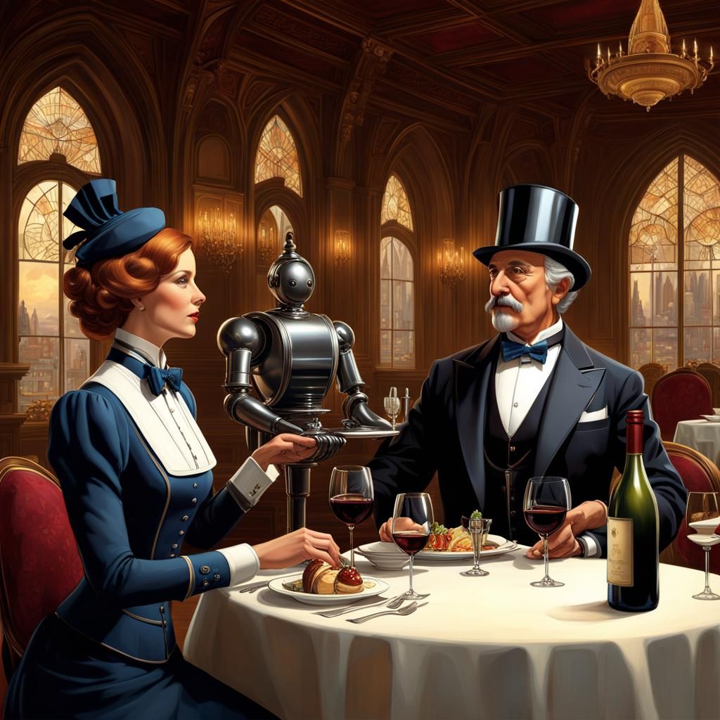 Robot Butler Serves Wine in Baronial Hall