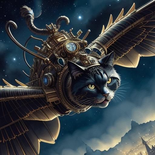 Steampunk Cat God Pilots Stunt Plane in Space