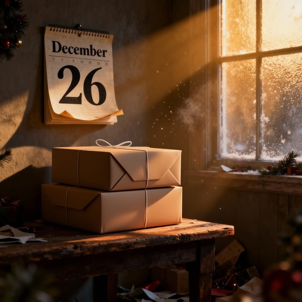Brown Paper Wrapped Boxes and Calendar on December 26