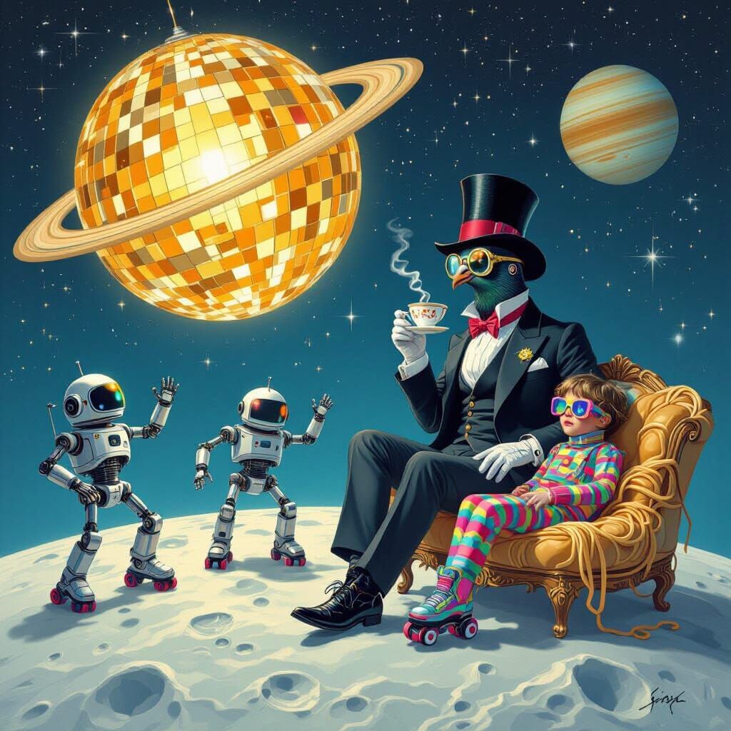 Victorian Pigeon Aristocrat's Lunar Tea Party