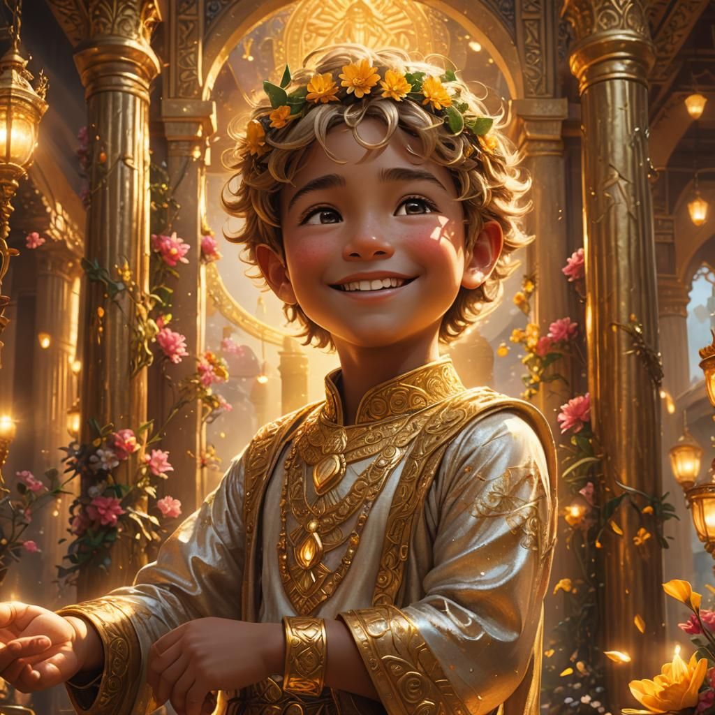Divine Boy and Goddess Fantasy Art in Golden Light