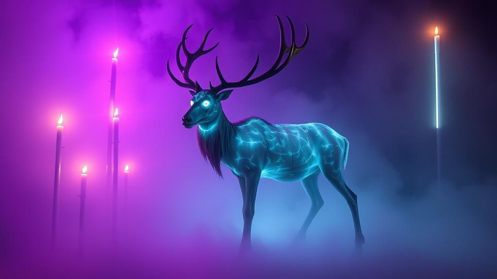 Ethereal Zombie Elk in Surreal Fiber Optic Dreamscape
