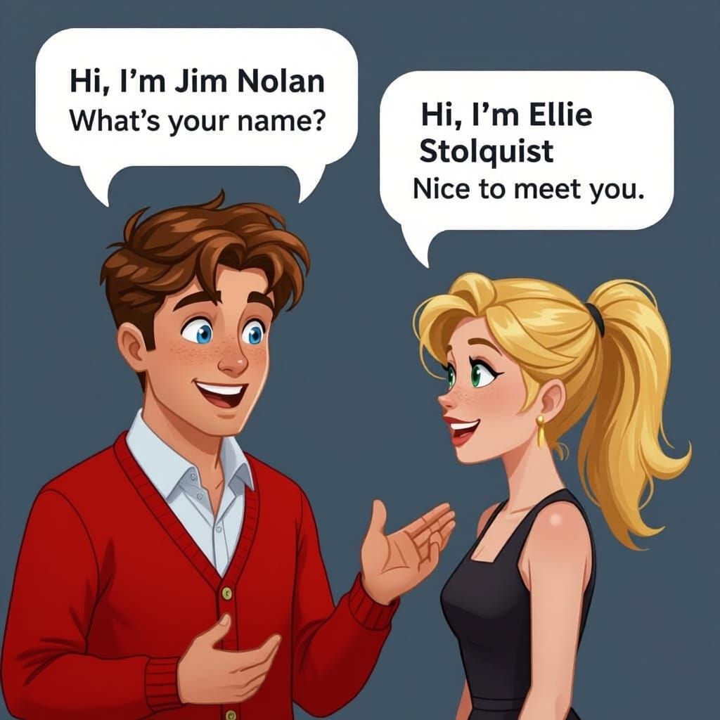 Young Couple's First Meeting in Comic Book Style