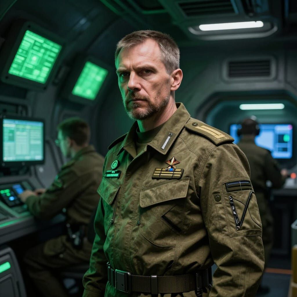 Russian Captain in Futuristic Stealth Corvette Command