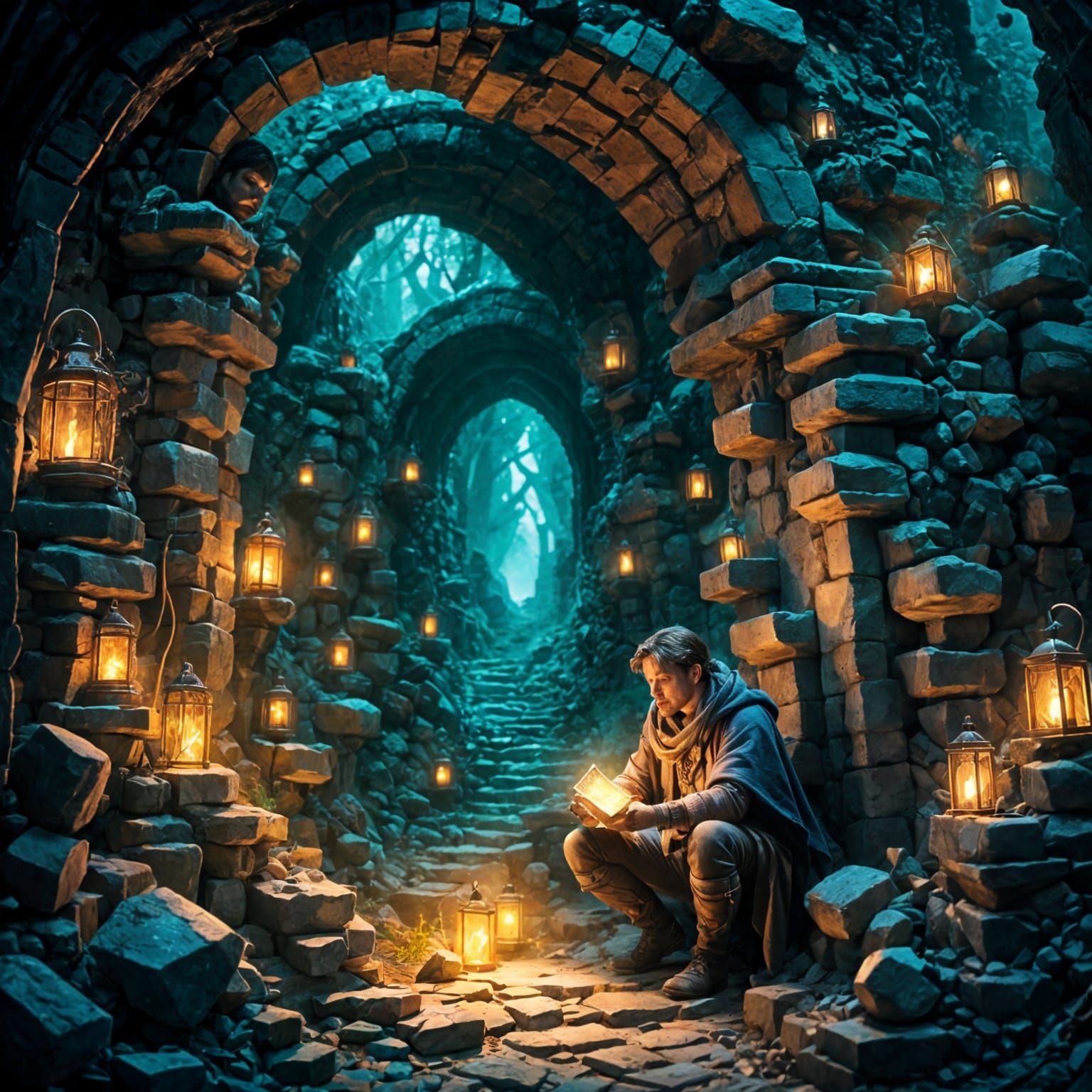 Adventurer Discovers Glowing Chest in Stone Tunnel