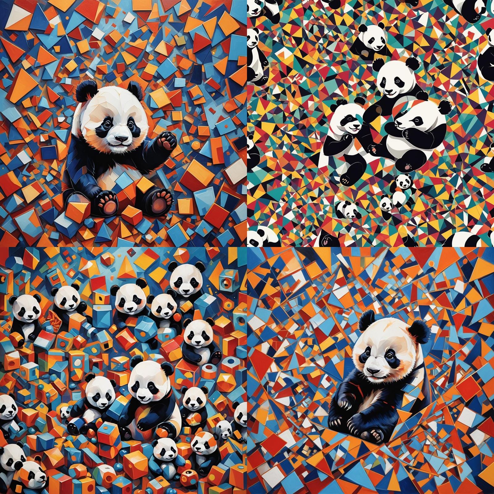 Happy Panda Cubist Painting in Geometric Fauvism Style