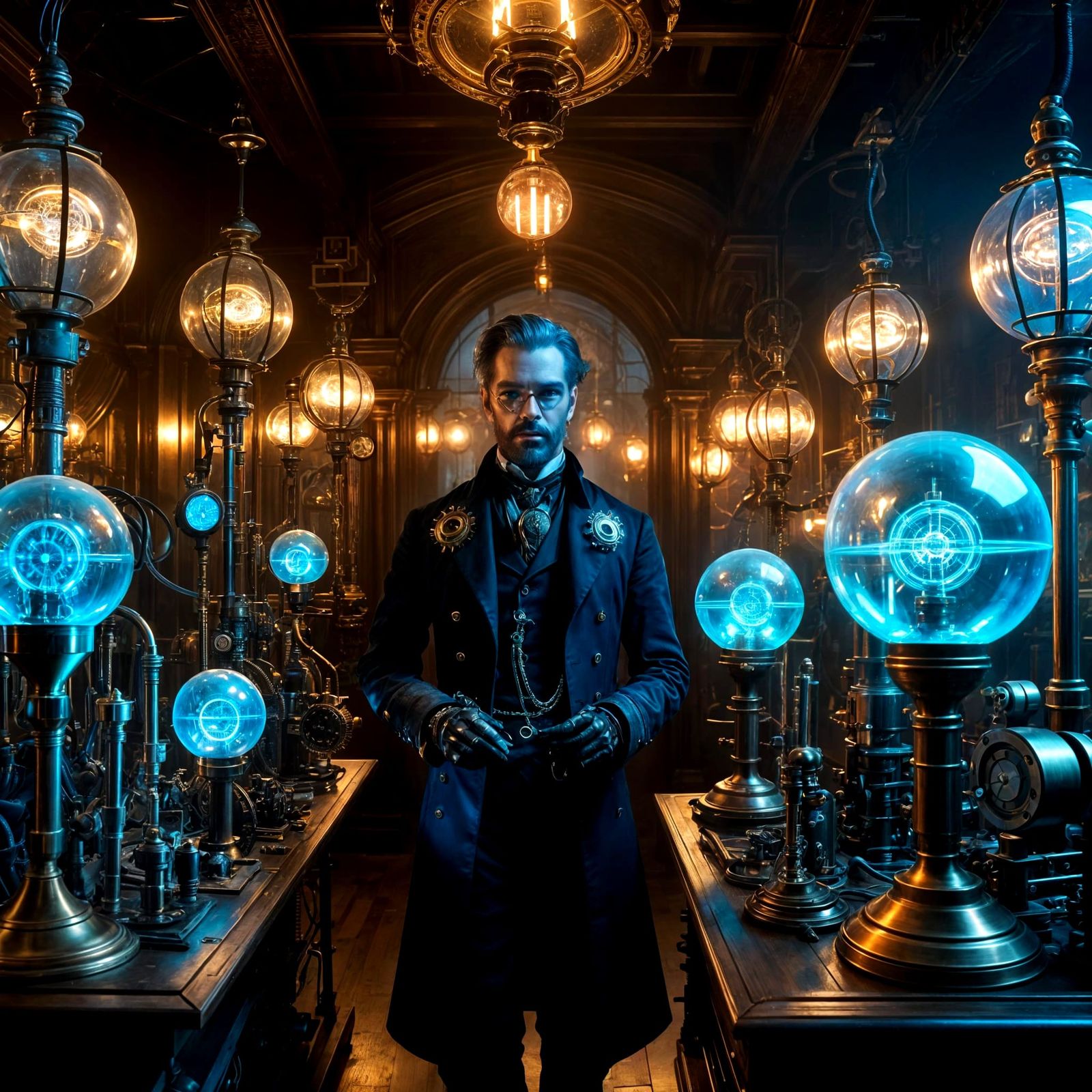 Cyborg Inventor in Cyberpunk Steampunk Setting